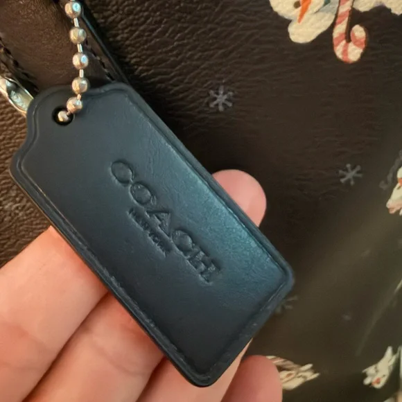 Coach Zip Top Navy Tote Bag with Snowman Print - Picture 4 of 8